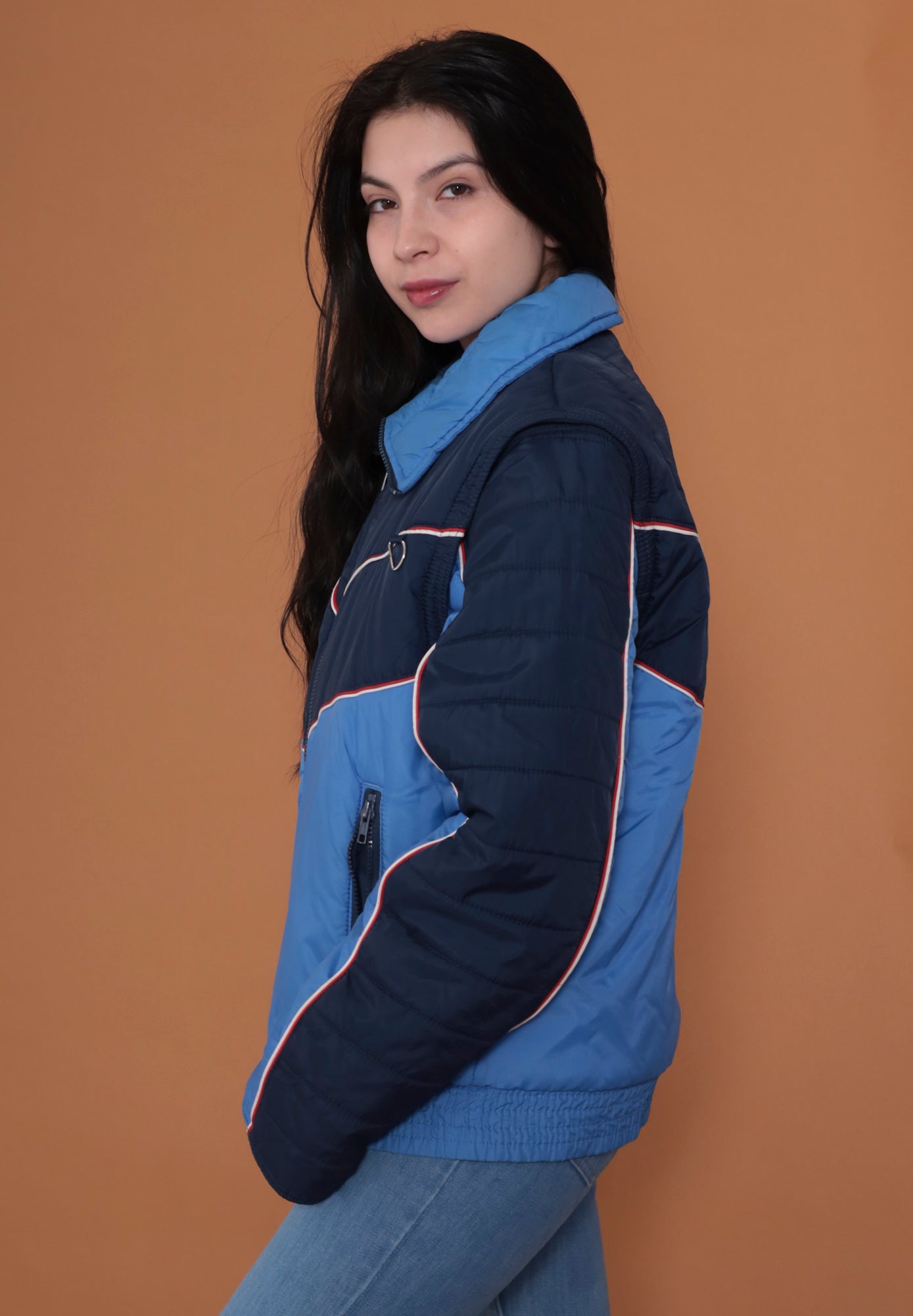 80s Royal and Navy Blue Ski Jacket with Red Detailing