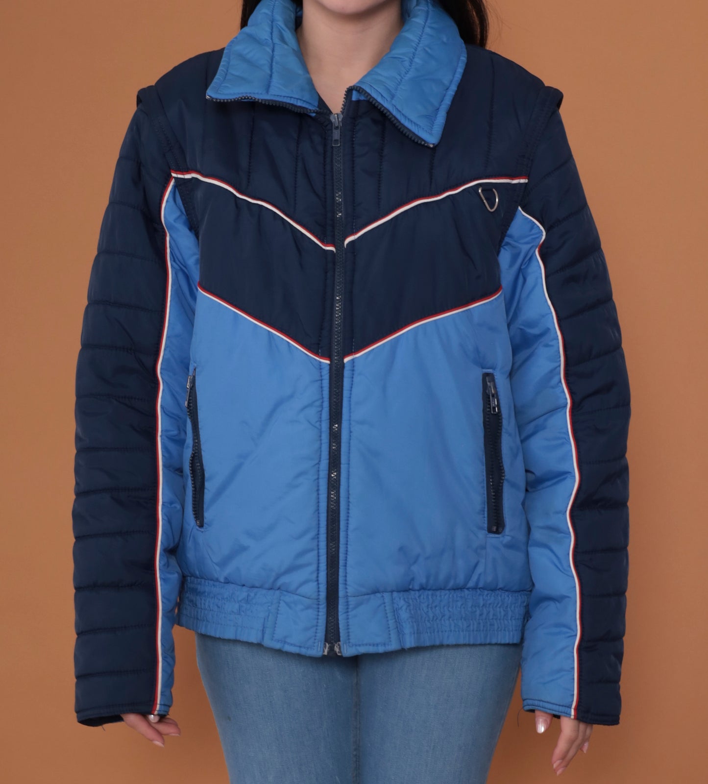 80s Royal and Navy Blue Ski Jacket with Red Detailing