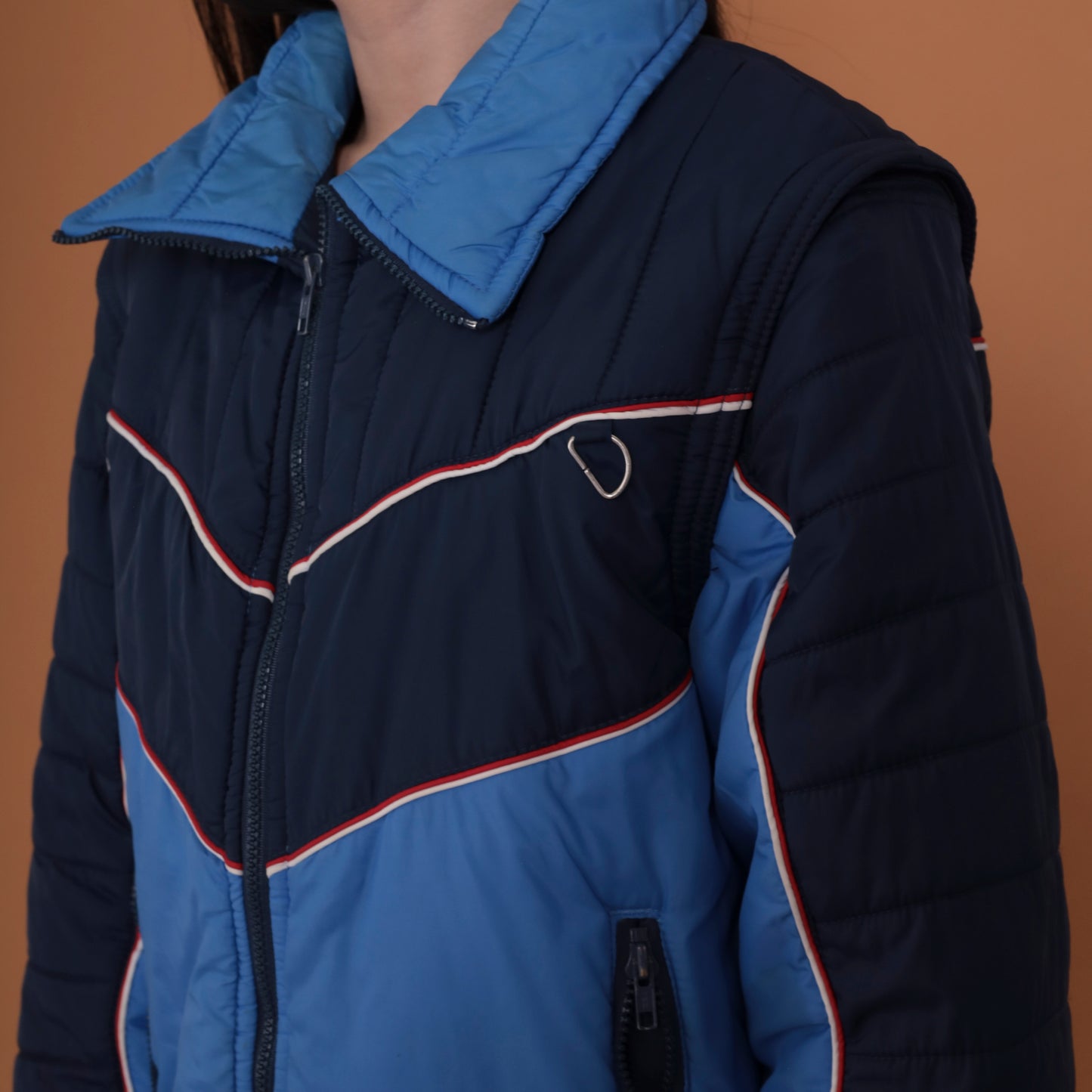 80s Royal and Navy Blue Ski Jacket with Red Detailing