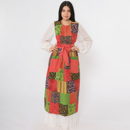 70s Patchwork Floral Apron Dress S/M
