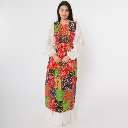 70s Patchwork Floral Apron Dress S/M