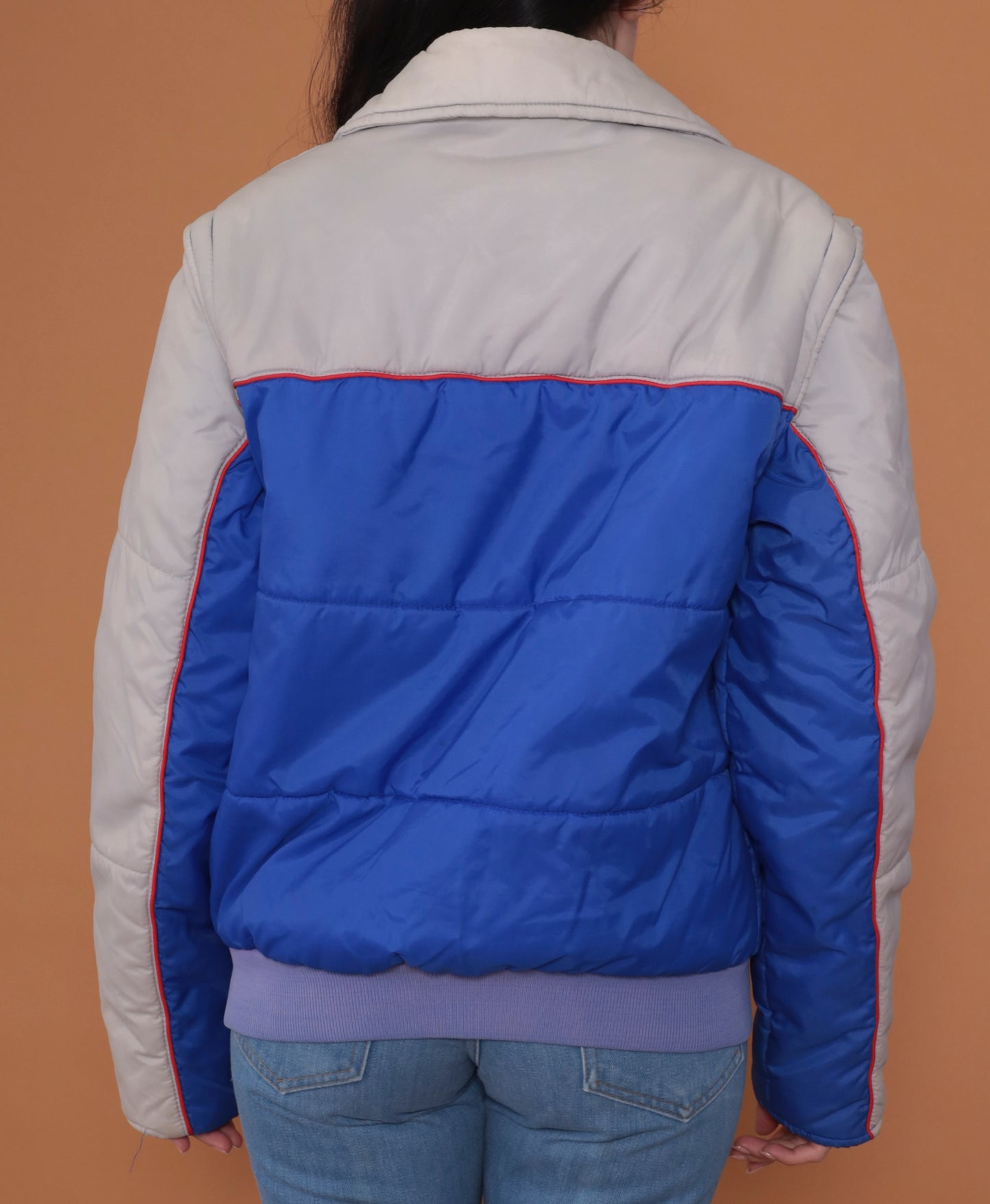 80s Grey and Blue Zip Up Ski Jacket