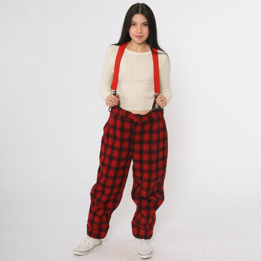 Vintage Woolrich Plaid Hunting Suspender Pants Men's 36