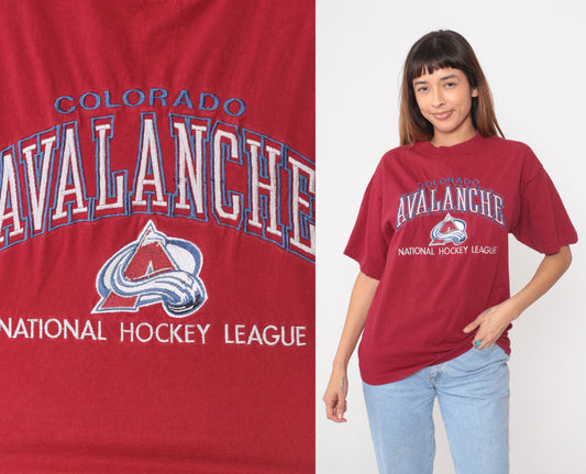 Colorado Avalanche 90s Hockey Shirt NHL Athletic Red Cotton Tee Sports Team Vintage National League Crewneck Throwback Streetwear Medium M
