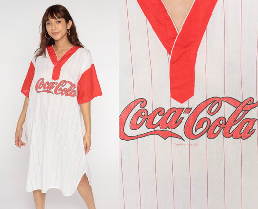 Vintage 80s Coca Cola Striped T-Shirt Dress XL