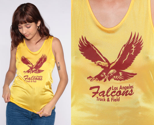 Y2K Track Field Tank Yellow Gold Athletic Top Eagle Graphic Los Angeles Falcons Sporty Collegiate Preppy 90s Hip Hop Vintage Team Small S