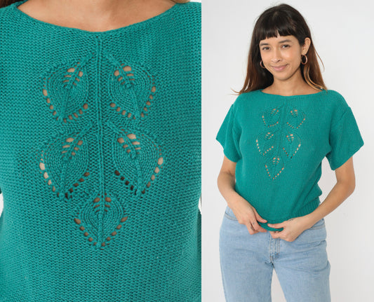 80s Catalina Teal Sweater Top S M