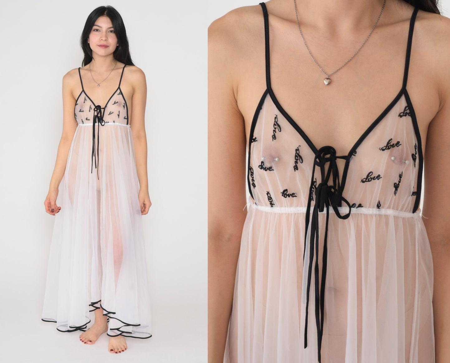 Love Sheer White Nightgown 70s Lingerie Slip Dress
