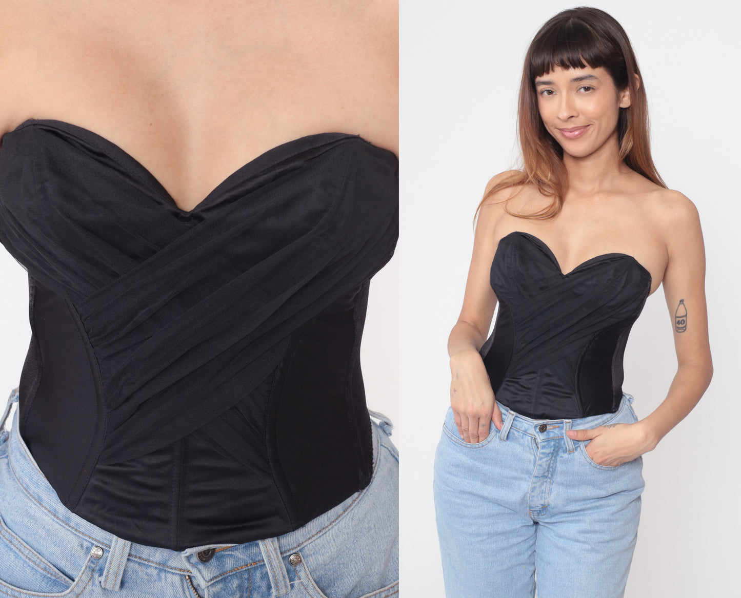 Christian Dior Black Bustier 90s Designer Corset Sweetheart Neckline Structured Boning Y2K Goth Lingerie Intimates Extra Small XS