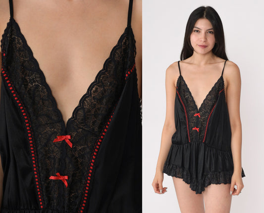 80's Black Lace with Red Accents Romper