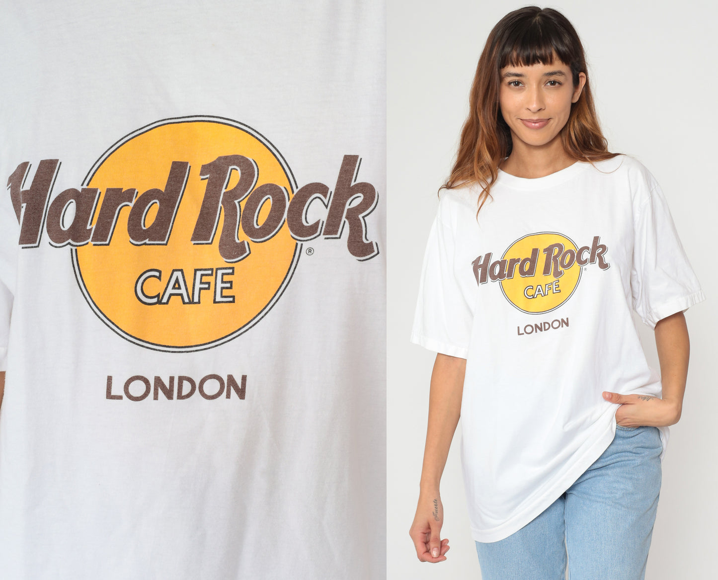 Hard Rock Cafe London White T Shirt 90s Vintage Cotton Tee Band Merch Souvenir Top Classic Graphic Music Tourism Travel Collectible Large L