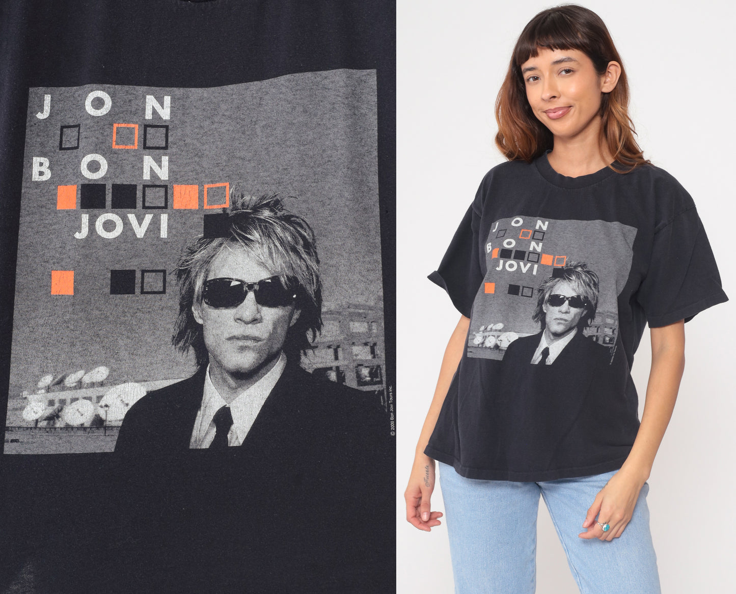 Bon Jovi Y2K Crush Tour 2000 Concert Tee Black Cotton Band Shirt Vintage Rock Music Tour Dates Jon Bon Jovi Sunglasses Music Merch Large L