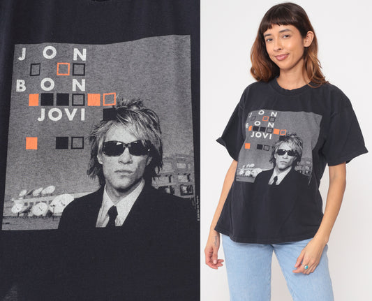 Bon Jovi Y2K Crush Tour 2000 Concert Tee Black Cotton Band Shirt Vintage Rock Music Tour Dates Jon Bon Jovi Sunglasses Music Merch Large L