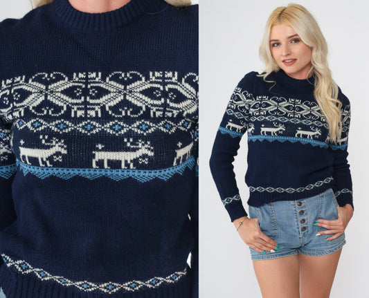 Vintage Nordic Reindeer Sweater 2xs