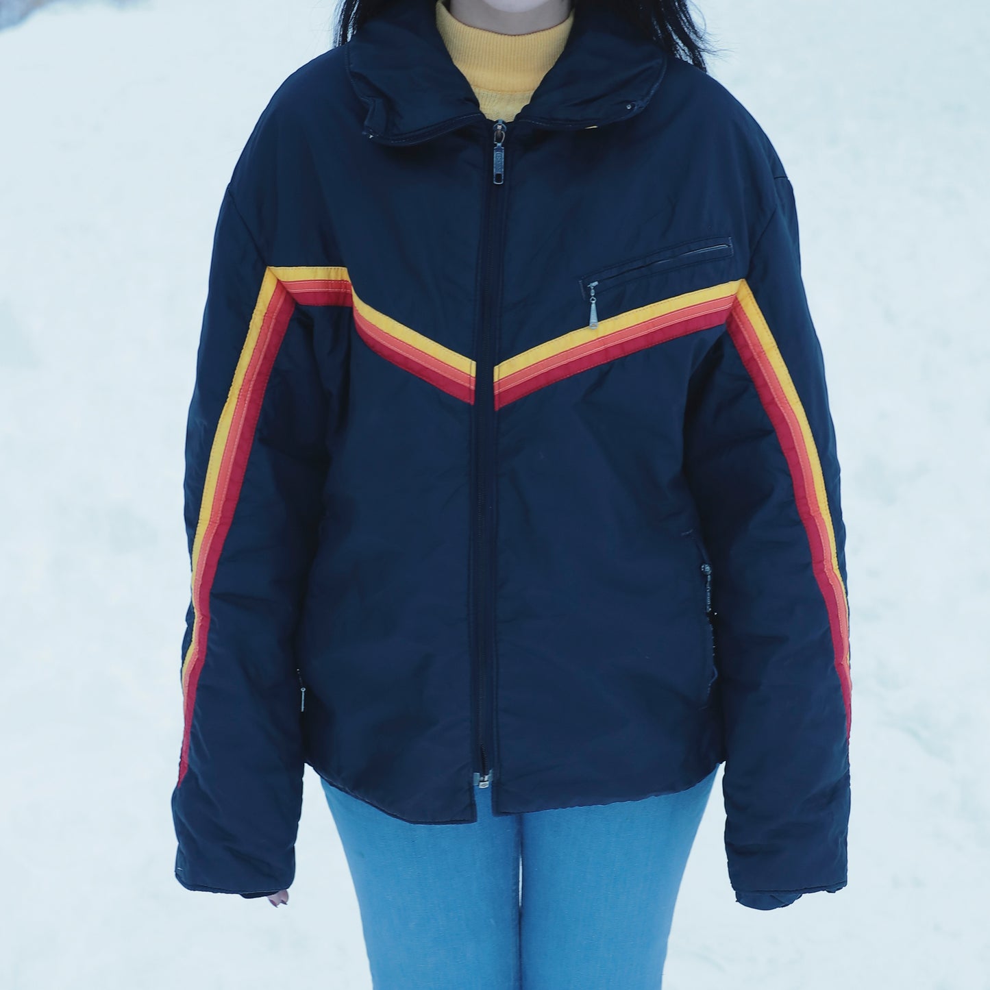 80s Dark Blue Retro Ski Jacket
