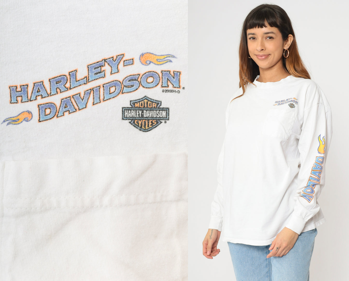 Vintage Harley Davidson T Shirt Y2K Murfreesboro Tennessee Bumpus Tshirt 00s Flames Biker Tee Motorcycle Long sleeve White Extra Large xl