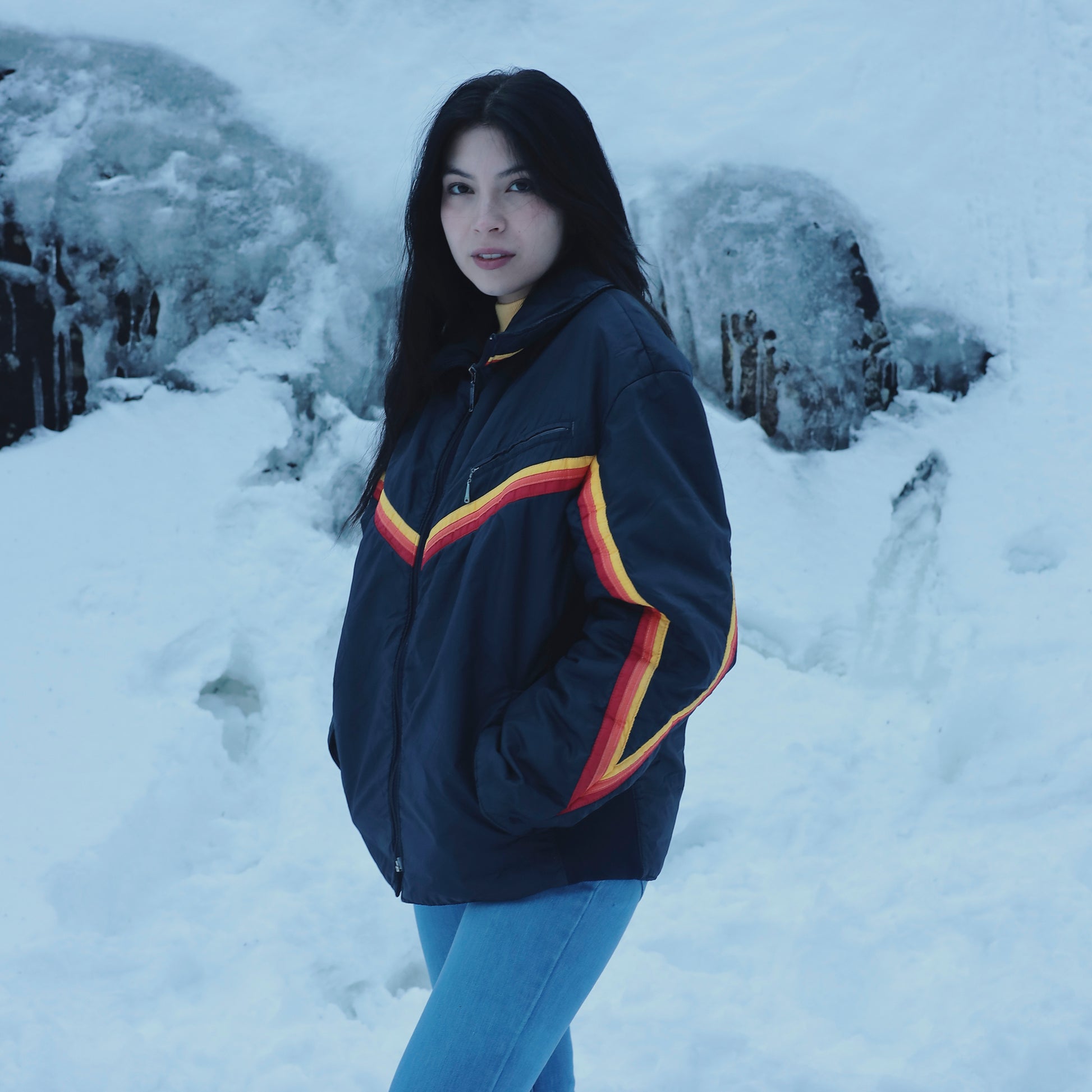 vintage ski gear 80s Dark Blue Retro Ski Jacket