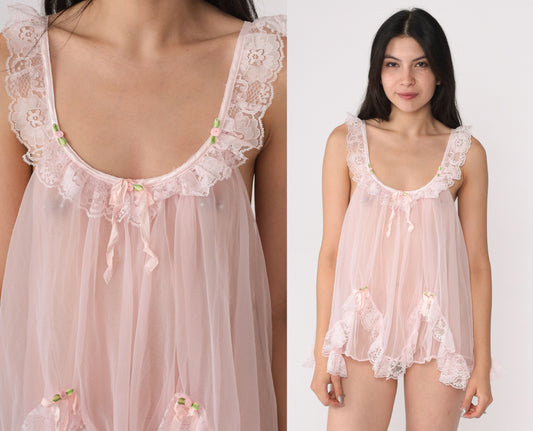 80's Baby Pink Sheer Mini Dress