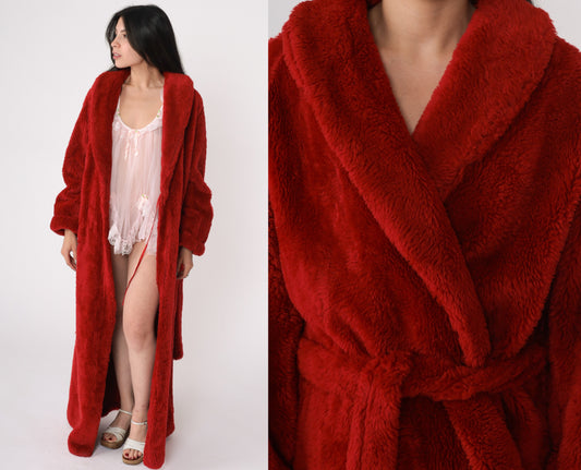 80's Red Fuzzy Lounge Robe