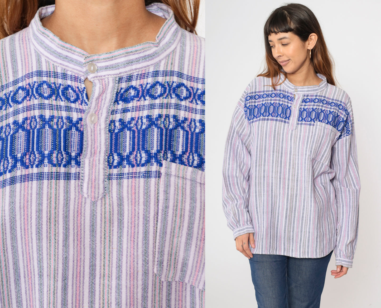 Vintage Striped Baja Pullover Shirt L