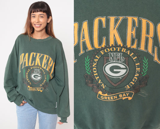 90s Green Bay Packers Sweatshirt NFL Football Vintage Wisconsin Throwback Cotton Pullover Team Logo Sports Distressed Extra Large XL