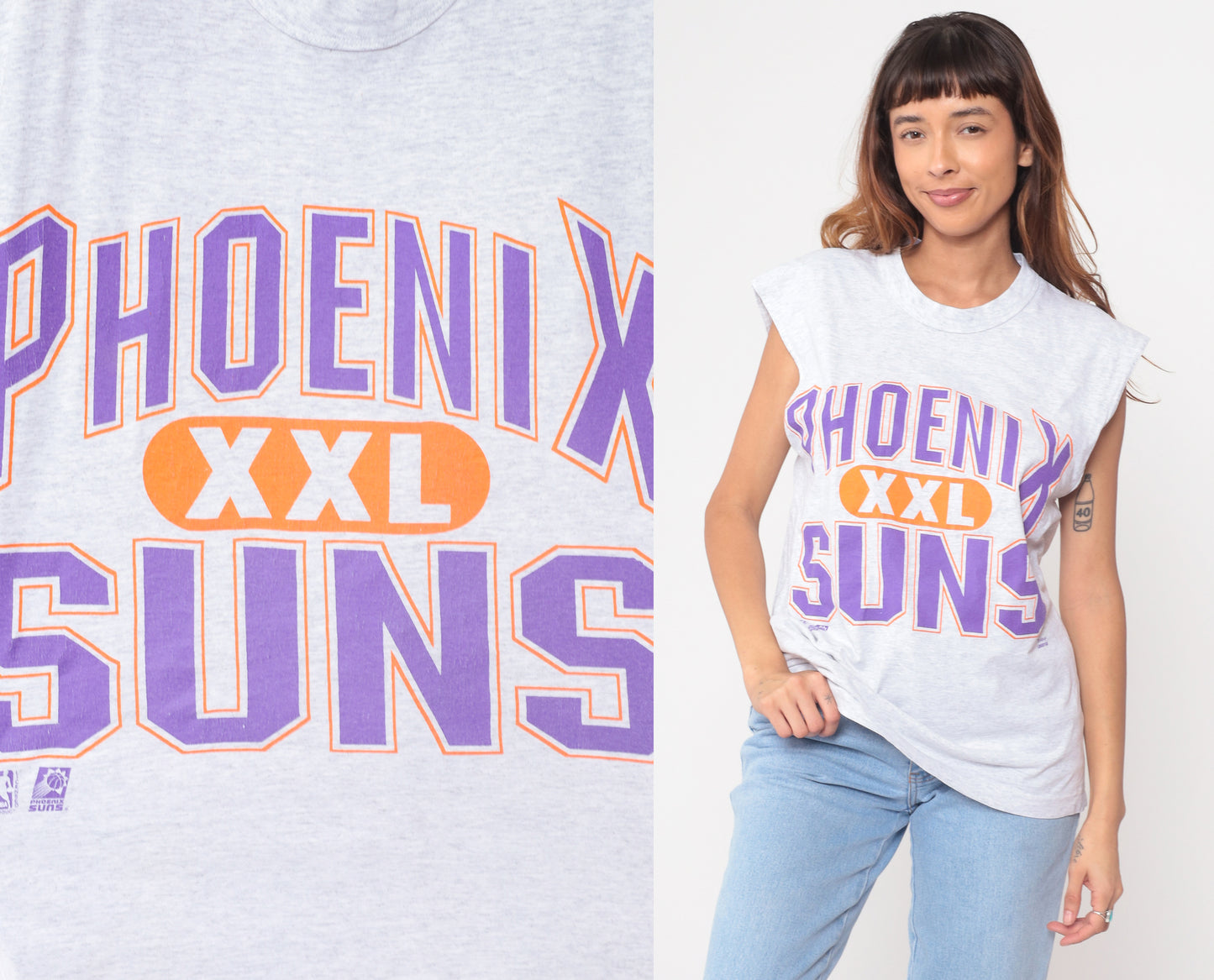 90s Phoenix Suns Basketball Tank Top Sleeveless Gray Purple Orange Vintage Sports Jersey Team 7 NBA Athletic Streetwear Y2K Large L