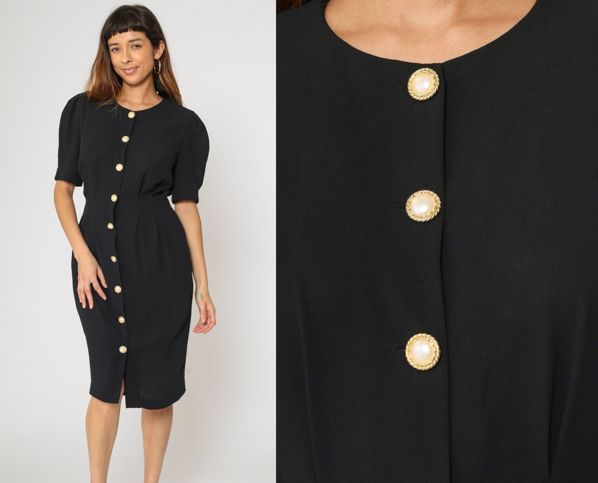 Vintage 90s Black Sheath Dress with Pearl Buttons 8 Shopexile Vintage 90s Black Sheath Dress with Pearl Buttons 8 Shopexile