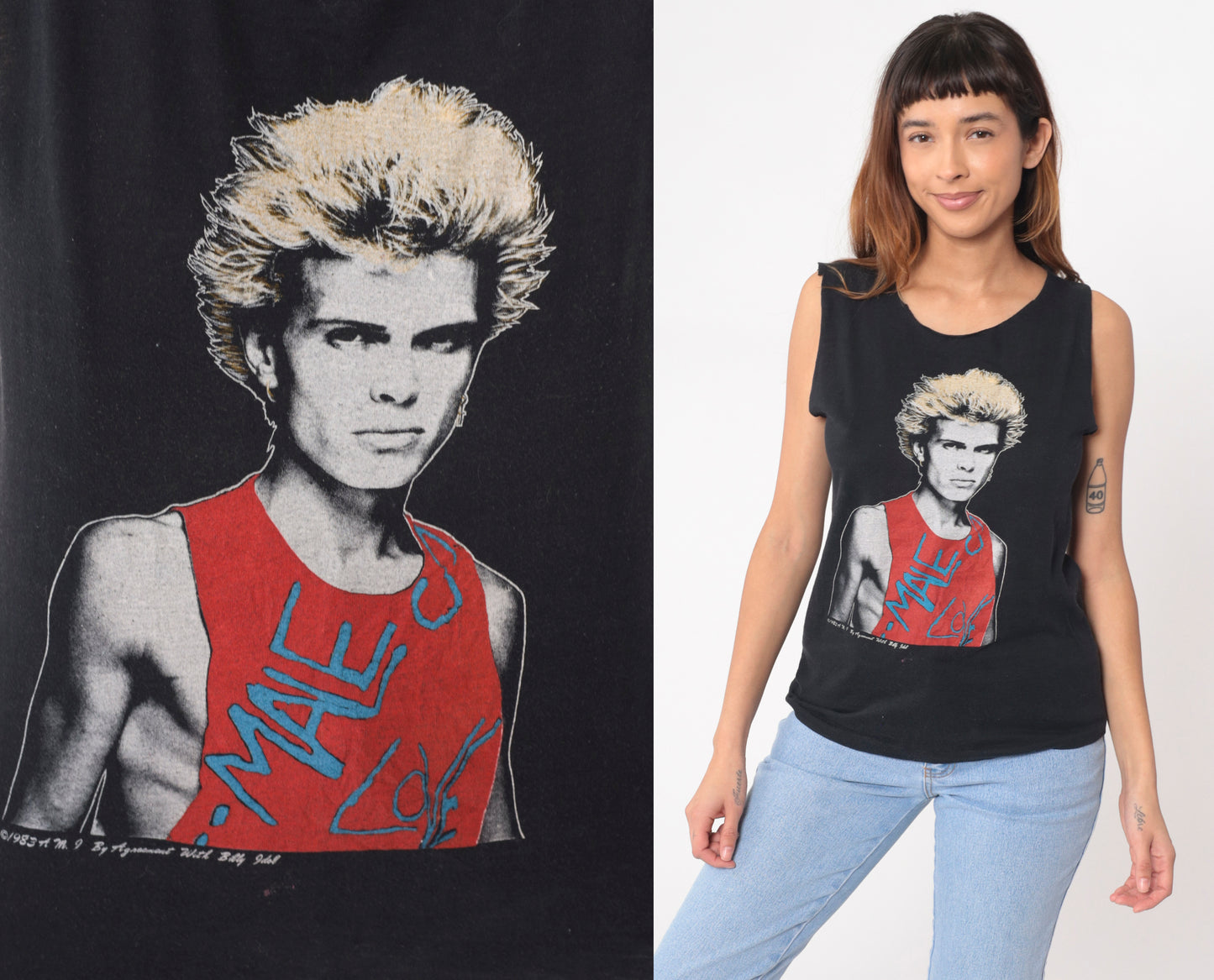 80s Billy Idol Tank Black Cotton Vintage Band Tee Concert Merch Cut Off Sleeves Rock Music Muscle Shirt Sleeveless New Wave Artist Medium M