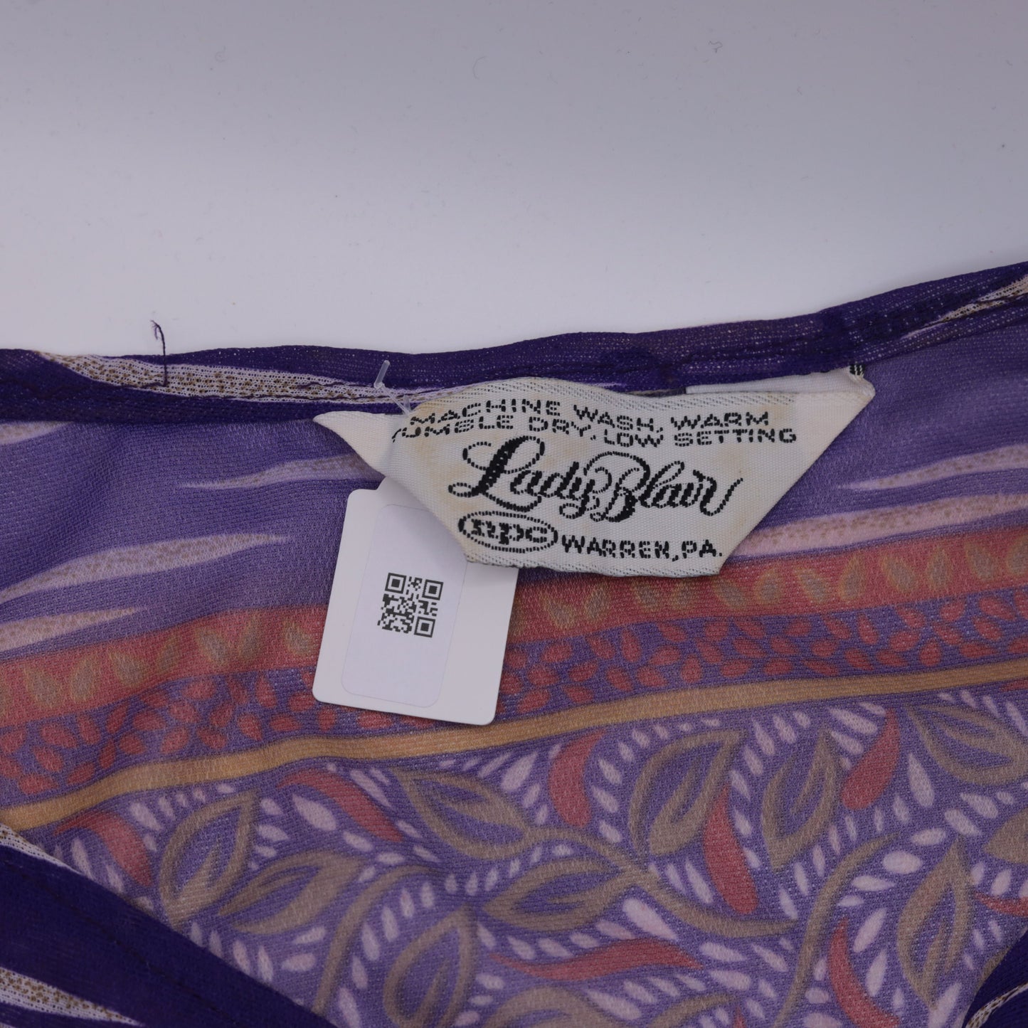 70s Purple Leaf Print Midi Dress Dolman Tie Sleeves Elastic Waist Small Medium