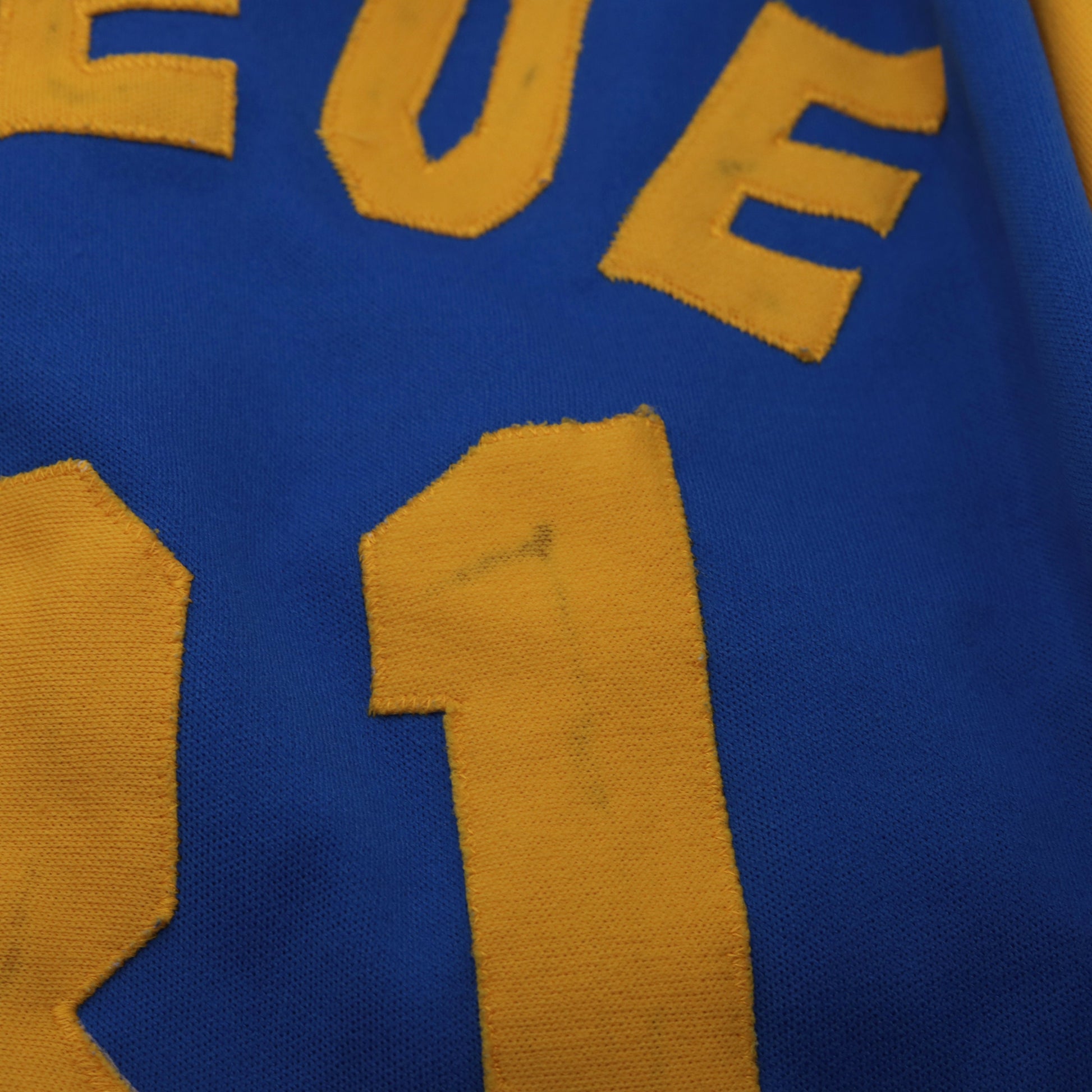 70s Trans Express Steve 31 Baseball Ringer Tee V-Neck Raglan Yellow Blue Medium