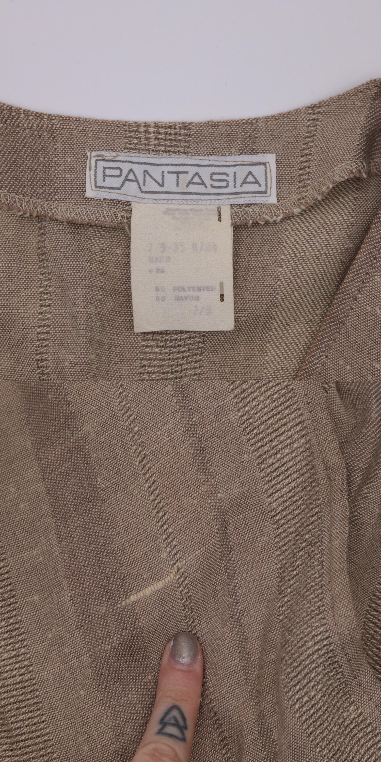 80s Pantasia Taupe Striped Wrap Jumpsuit Wide Leg V-Neck Small