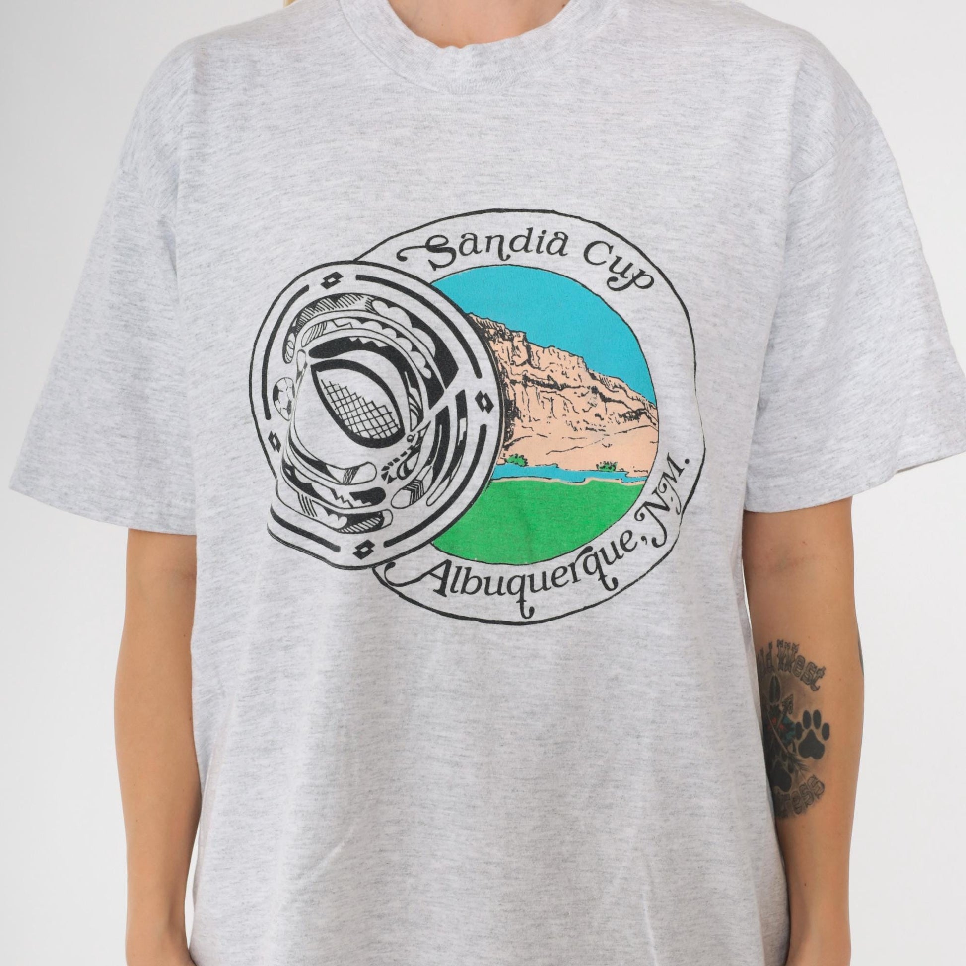 90s Sandia Cup Albuquerque Soccer Tournament Graphic T-Shirt Lotto Grey Medium