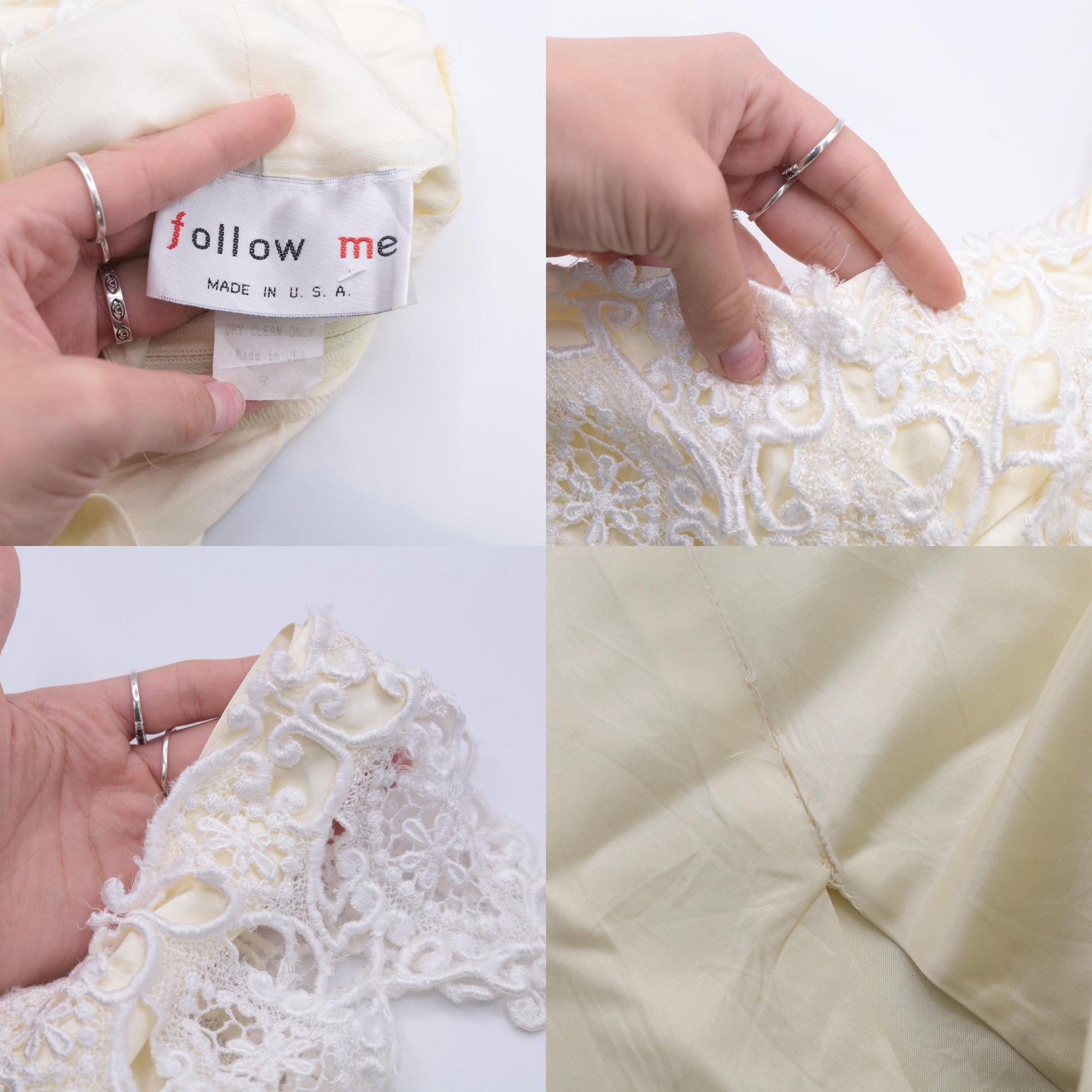 90s Cream Satin Lace Shift Dress Mini Sleeveless Small S
