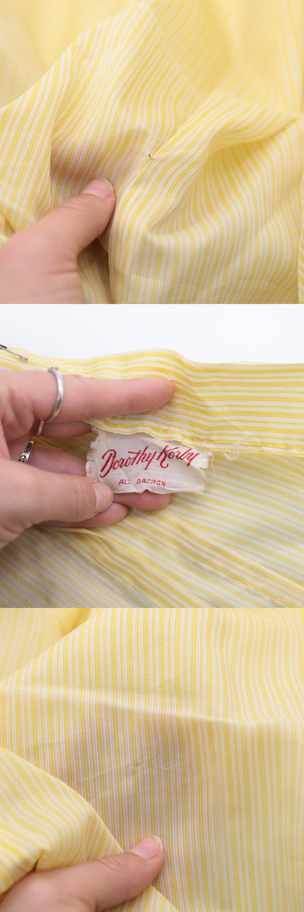 60s Dorothy Korly Sheer Striped Button-Up Blouse Yellow Peter Pan Collar Medium