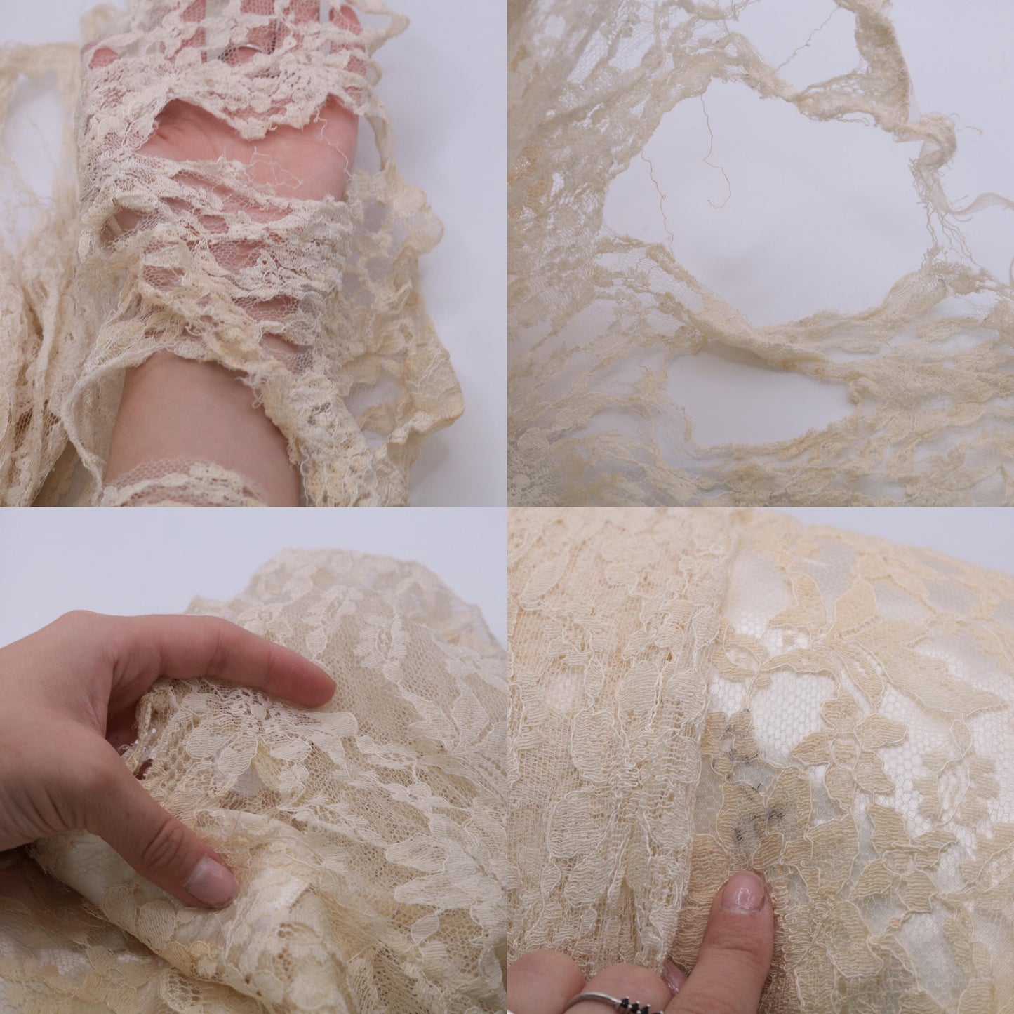 1950s Ivory Lace Wedding Dress Button Back Scalloped Neckline Maxi Medium 8