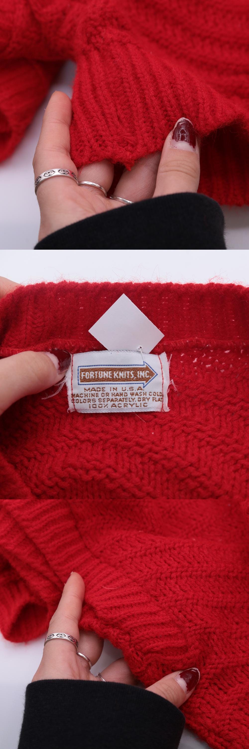 80s Fortune Knits Red Chevron Knit Top Cap Sleeve Medium