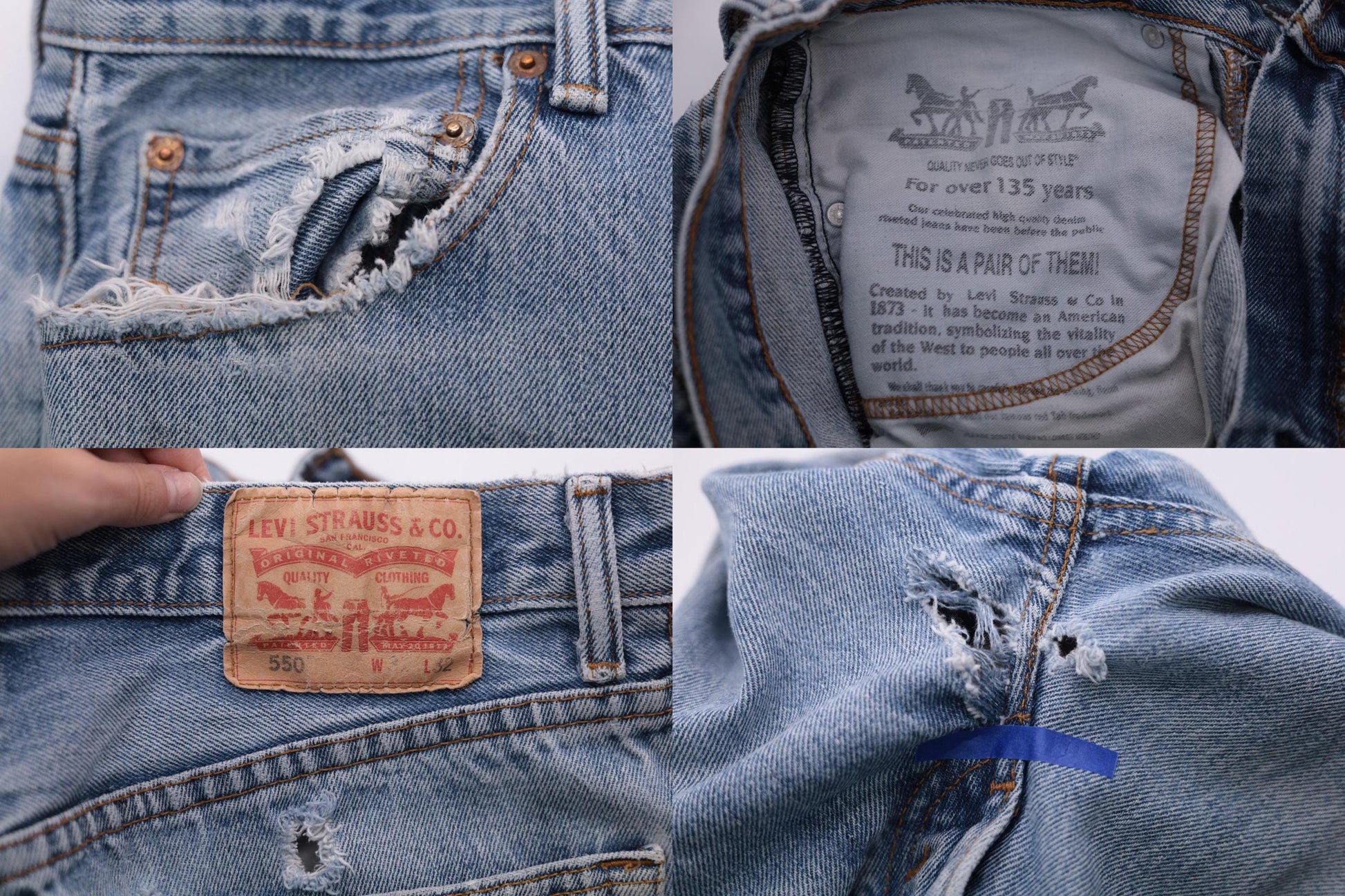 00s Levi's 550 Straight Leg Jeans Blue Denim Distressed Men's 31x32