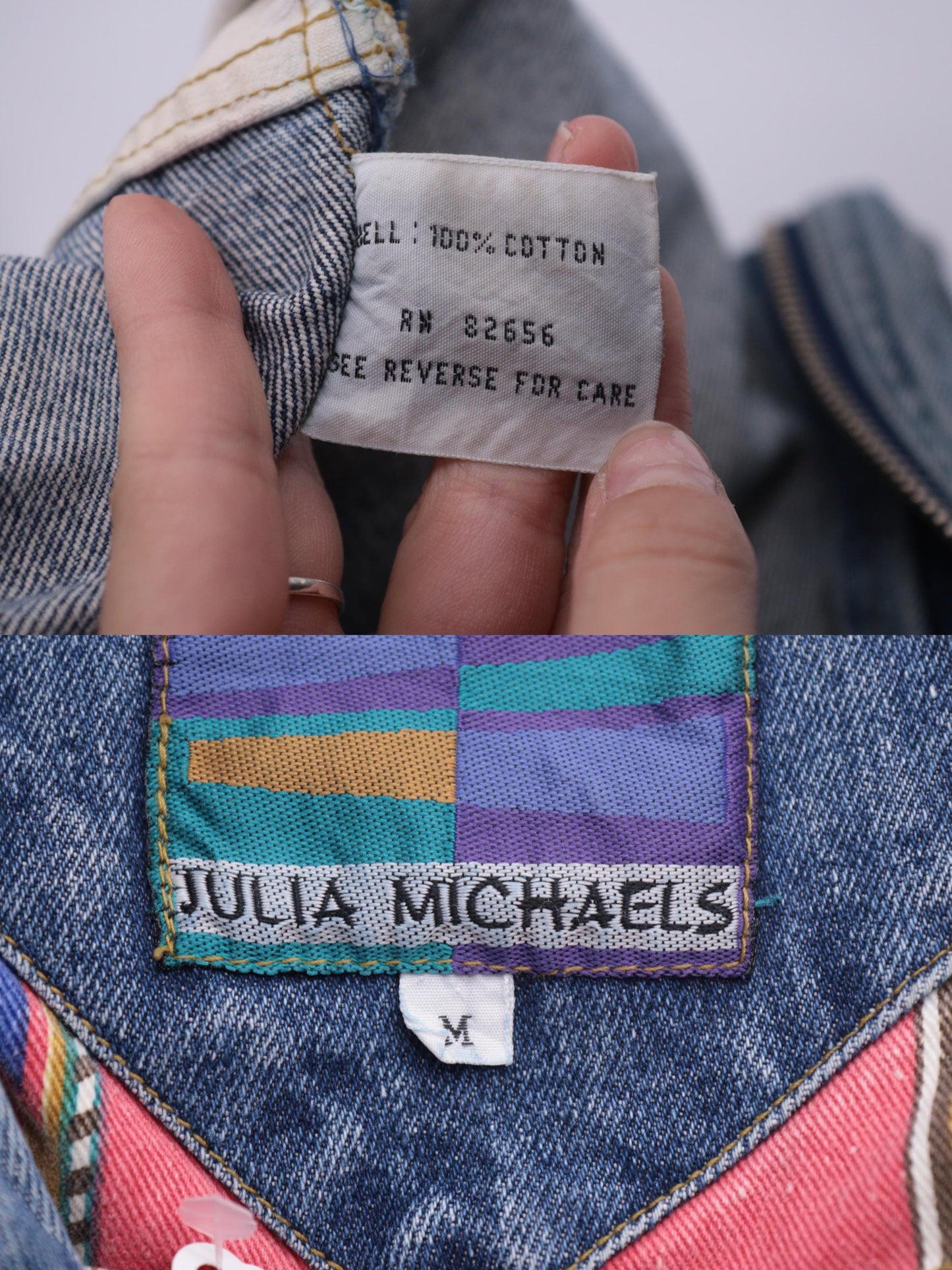 90s Southwestern Denim Jacket Blue Aztec Patch Jean Coat Medium M