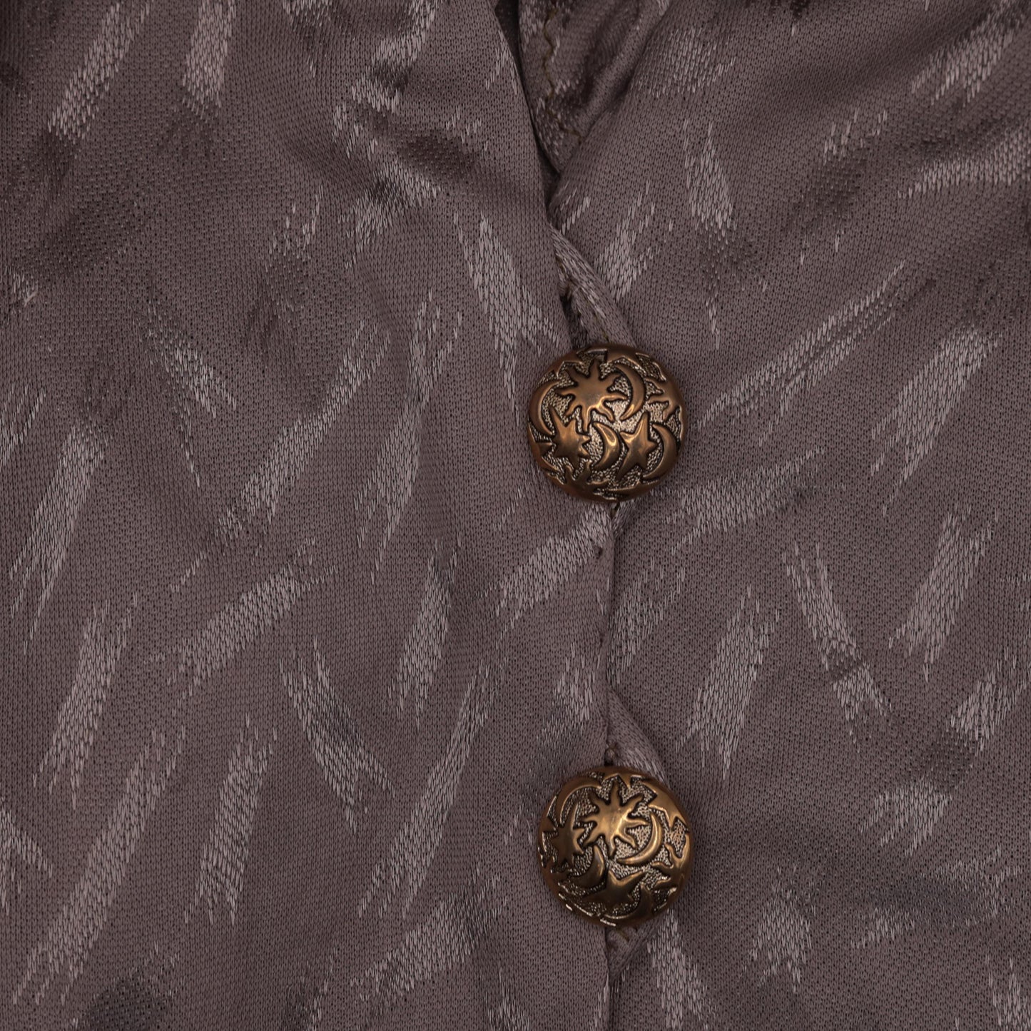 80s Taupe Jacquard Blouse Ruffle Collar Button Up Long Sleeve Large L