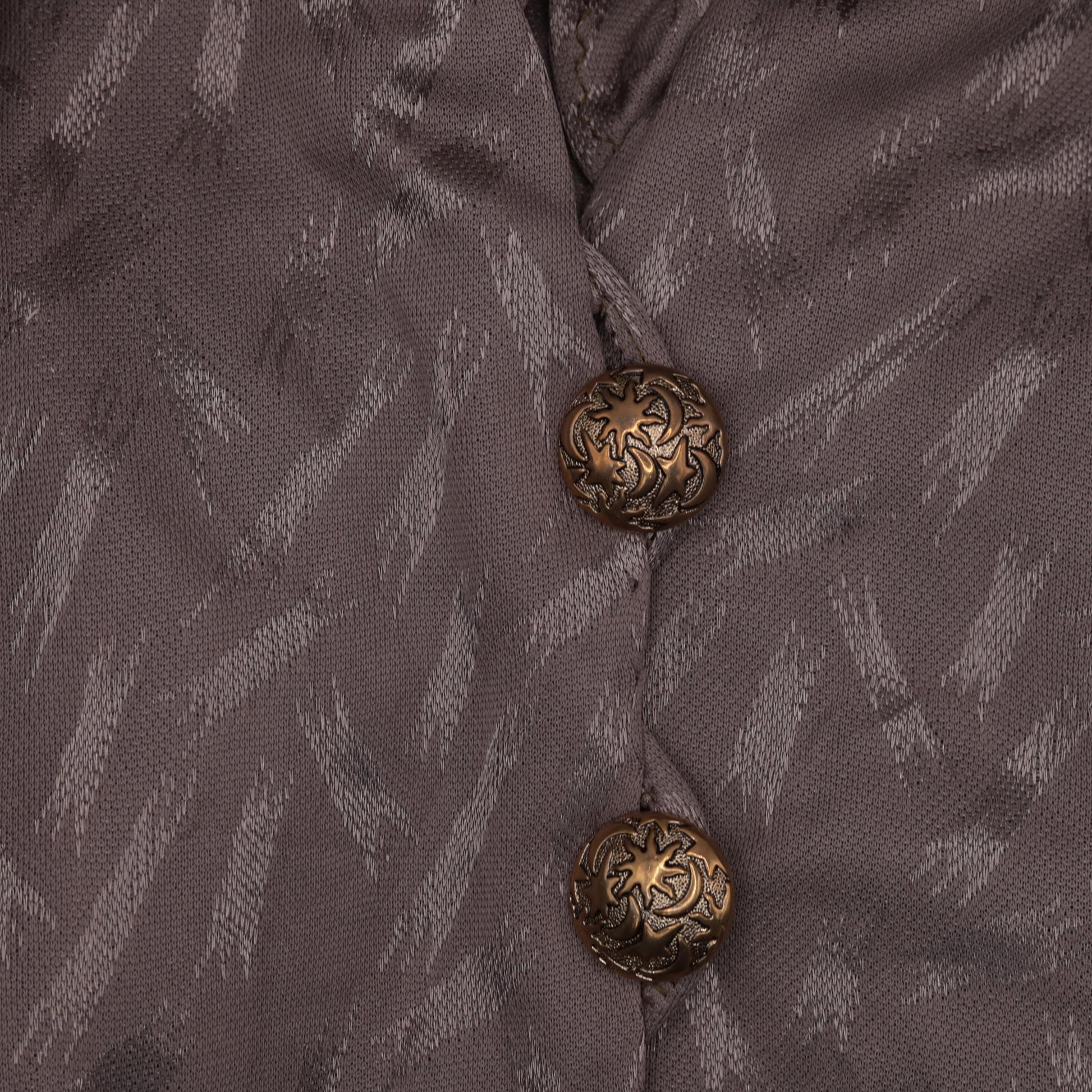 80s Taupe Jacquard Blouse Ruffle Collar Button Up Long Sleeve Large L