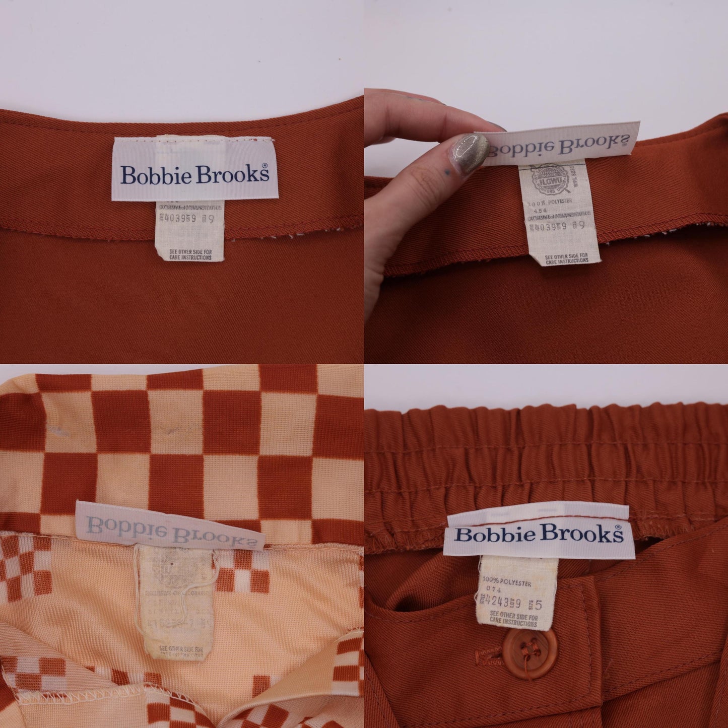 70s Bobbie Brooks Three-Piece Set Rust Brown Scenic Print Blouse Vest Midi Skirt Extra Small