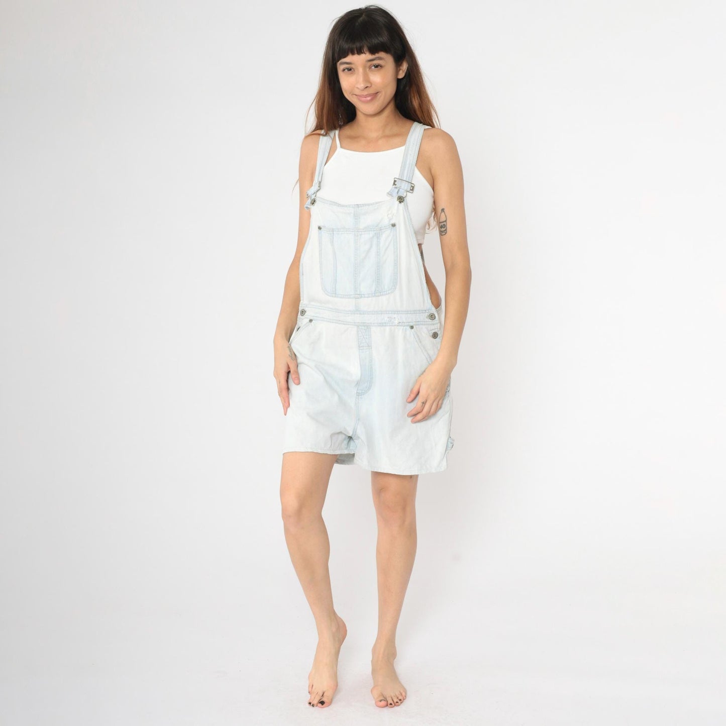 90s Bill Blass Light Wash Denim Shortalls Distressed Blue Jean Overalls Medium