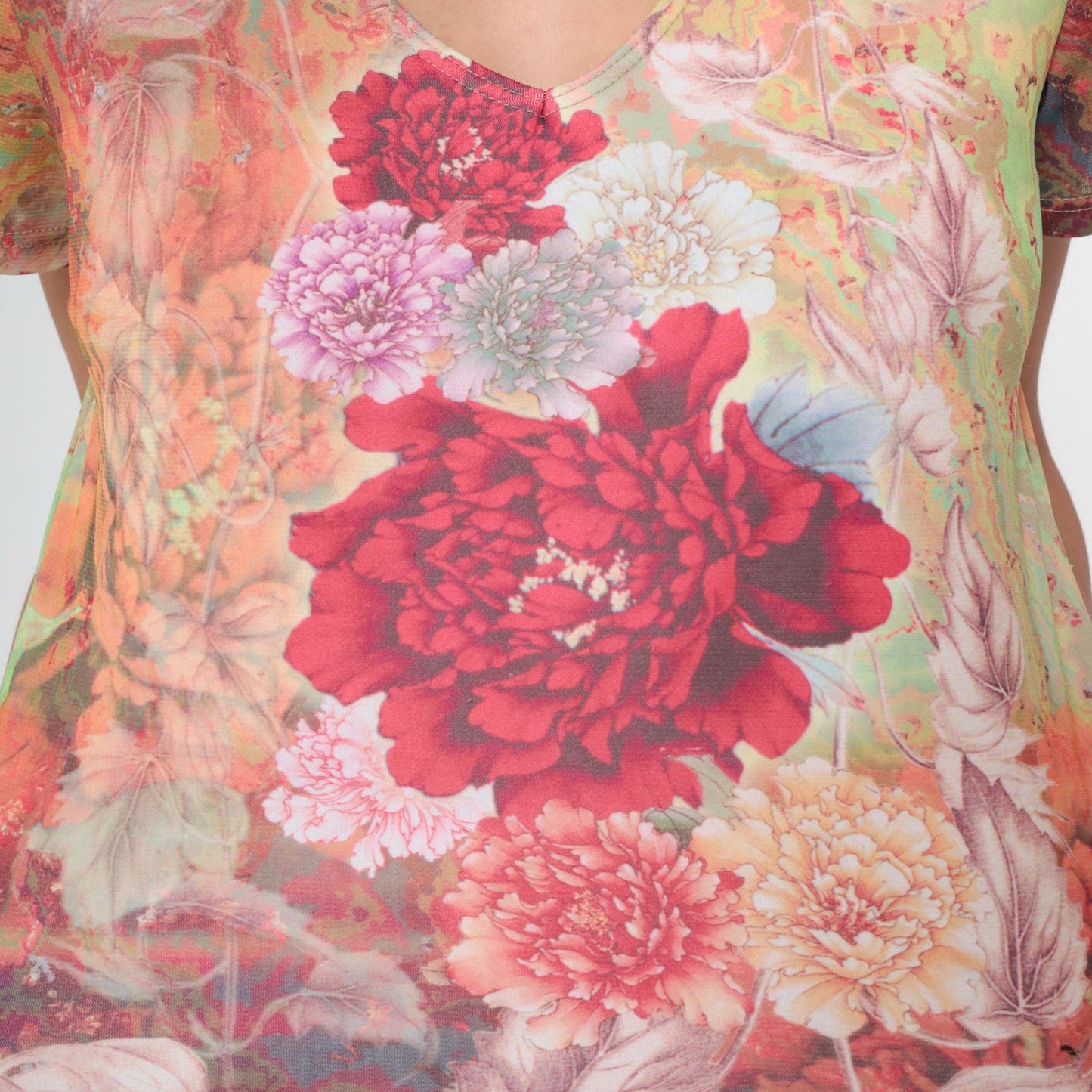 Y2K Floral Graphic V-Neck Blouse Short Sleeve Fitted Top Medium M