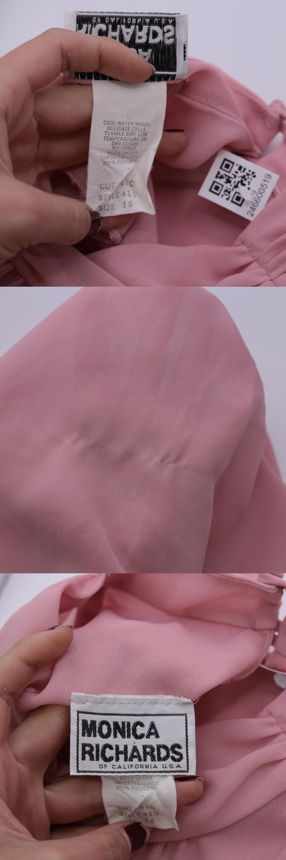 80s Pink Puff Sleeve Midi Dress High Waist Mock Neck Large L