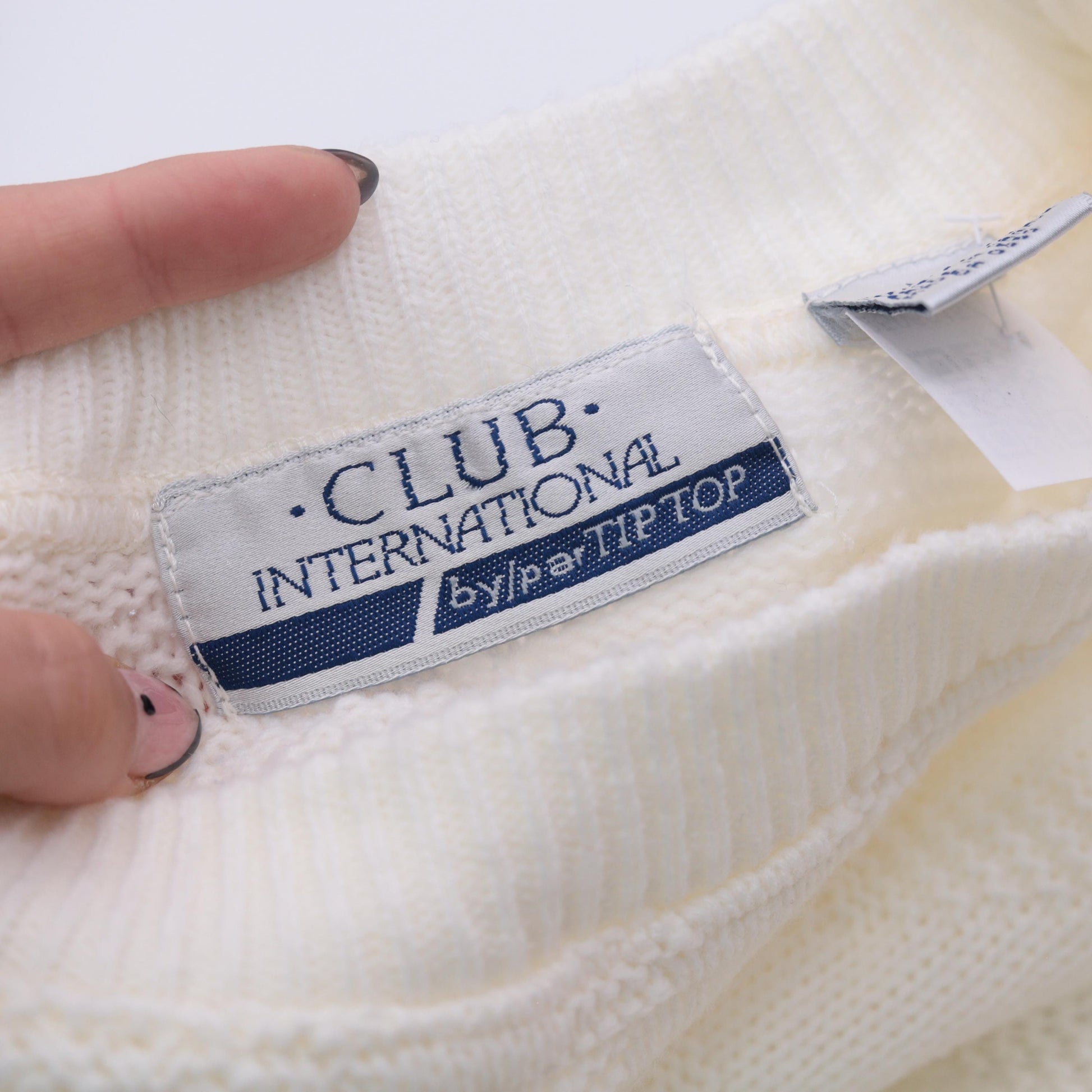 80s Club International Cable Knit Sweater White Crew Neck Medium M