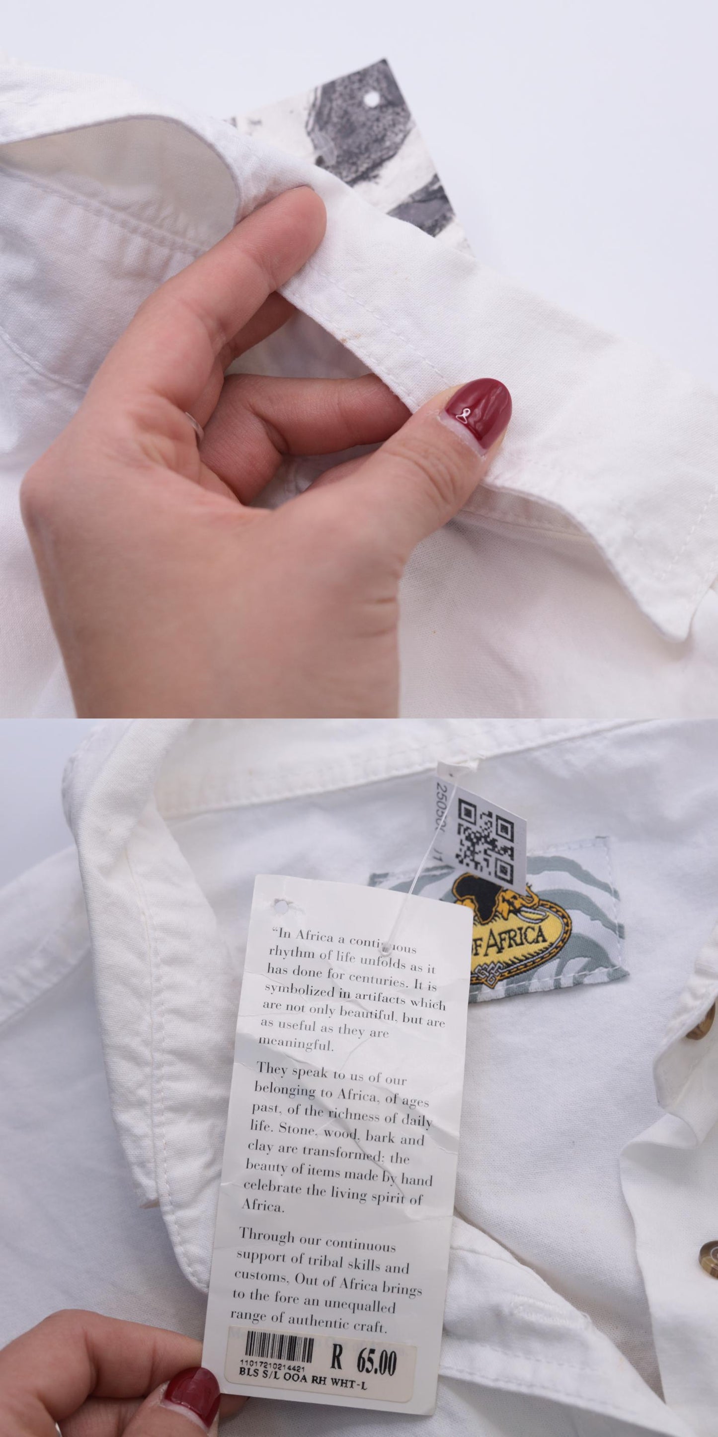 90s Out of Africa Safari Shirt White Sleeveless Button Up Embroidered Elephant Large