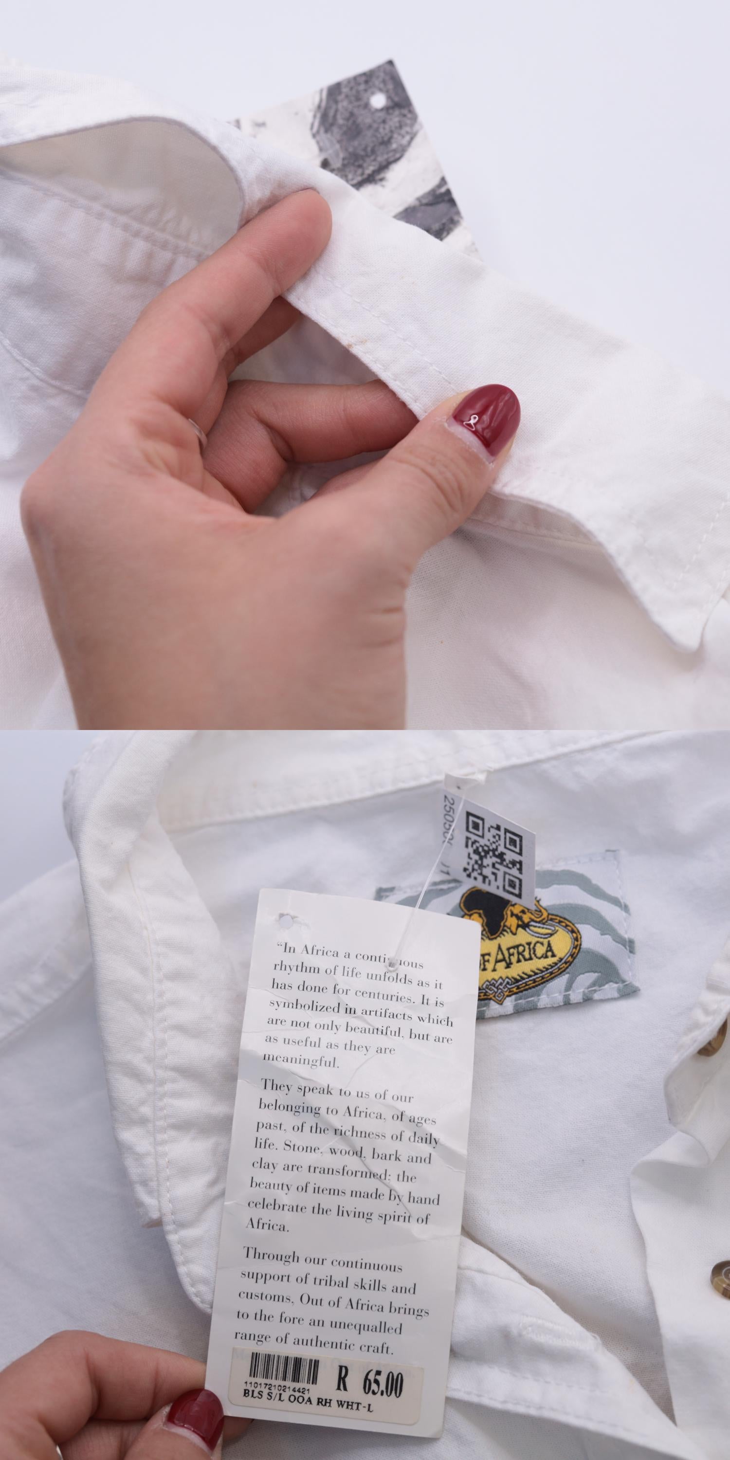 90s Out of Africa Safari Shirt White Sleeveless Button Up Embroidered Elephant Large