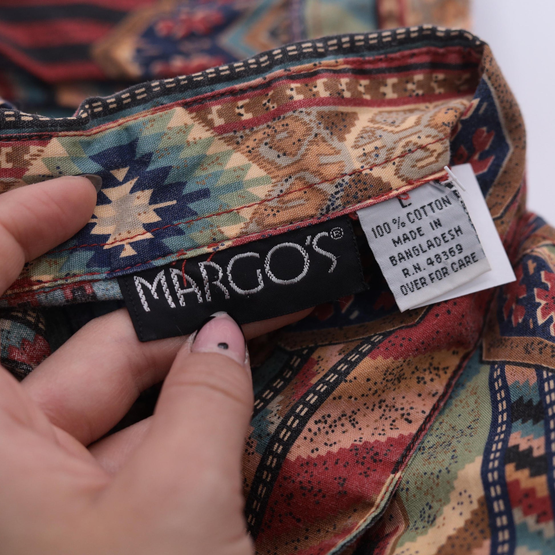 90s Margo's Southwestern Tribal Print Button-Up Shirt Cotton Large L