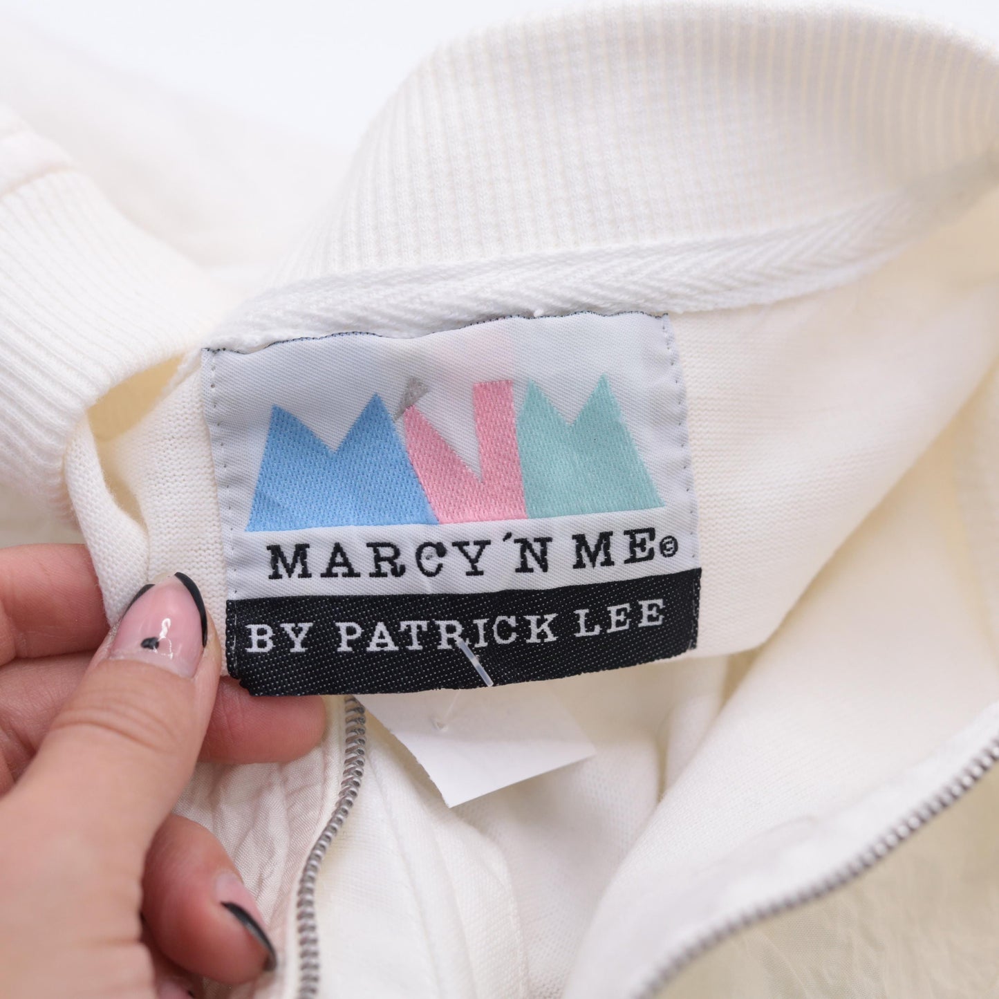 80s Marcy n Me White Quilted Zip Jacket Diamond Pattern Medium
