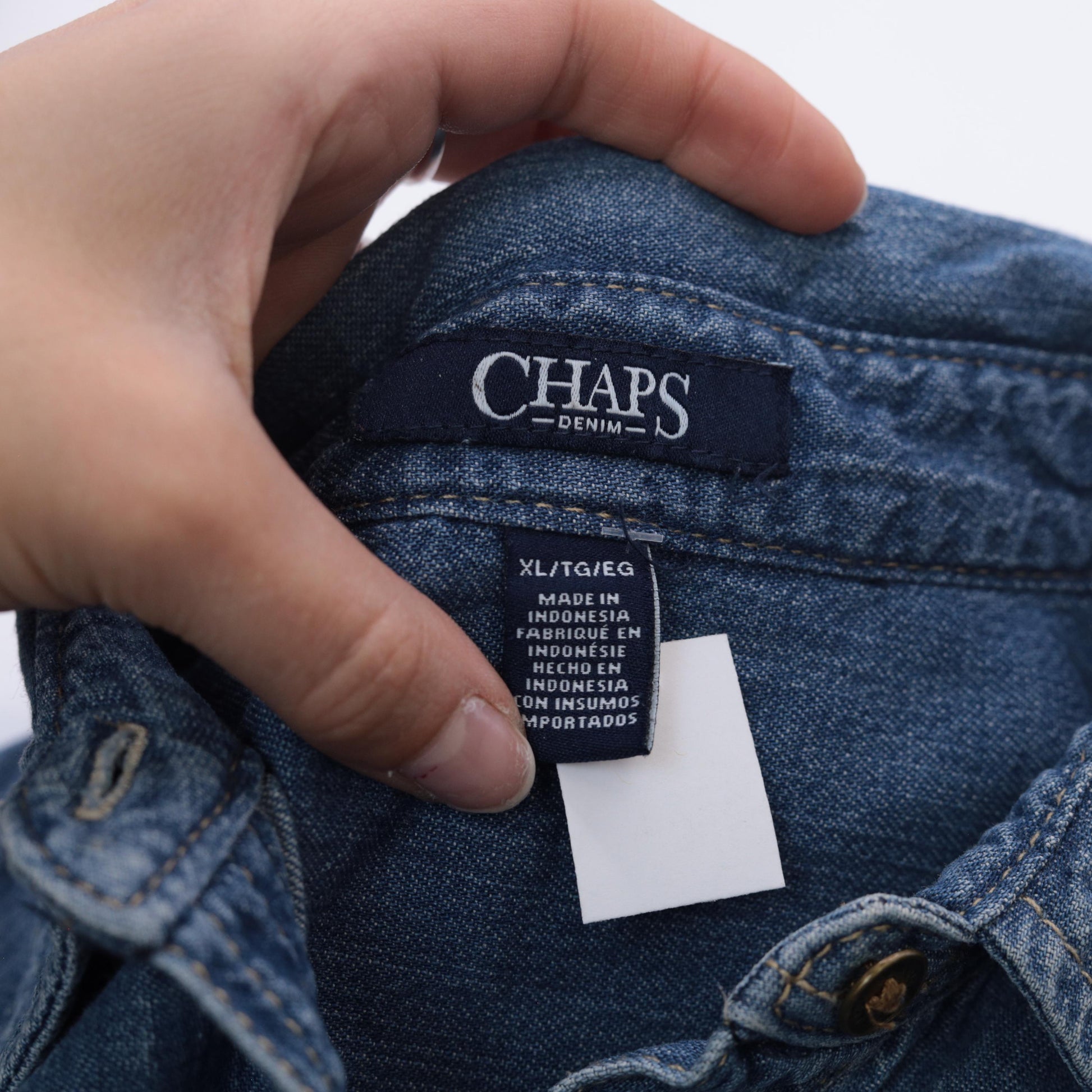 Y2K Chaps Denim Sleeveless Shirt Dress Blue Medium Wash Collar Extra Large XL